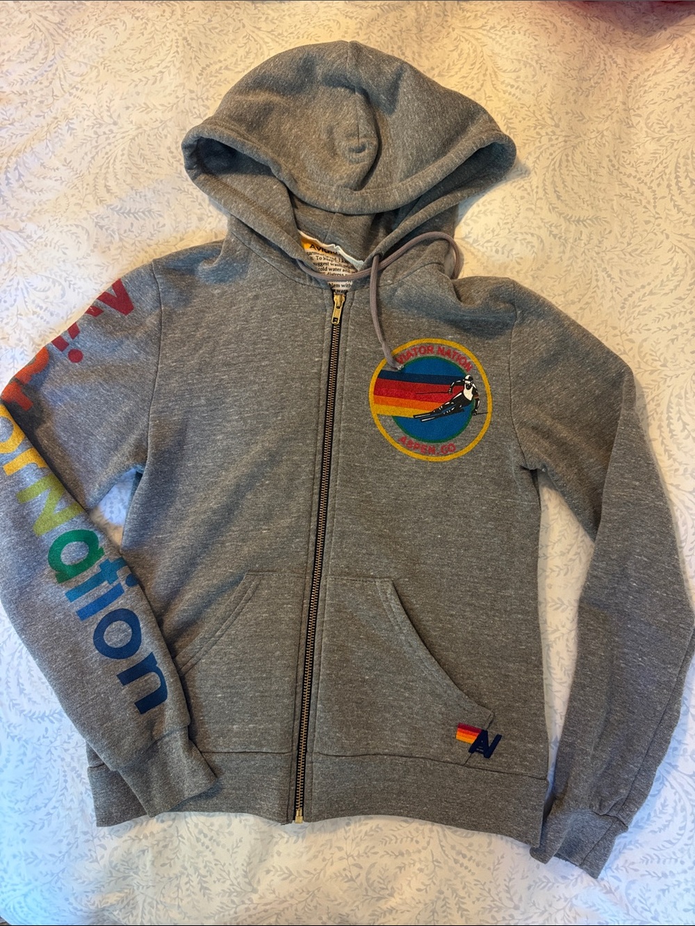 Aviator Nation Gray Hooded Zip Jacket with Aspen Logo